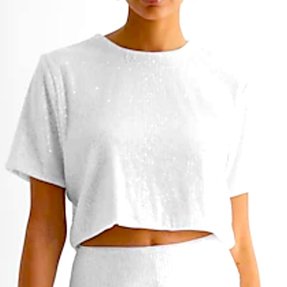 Sequin cropped crew top